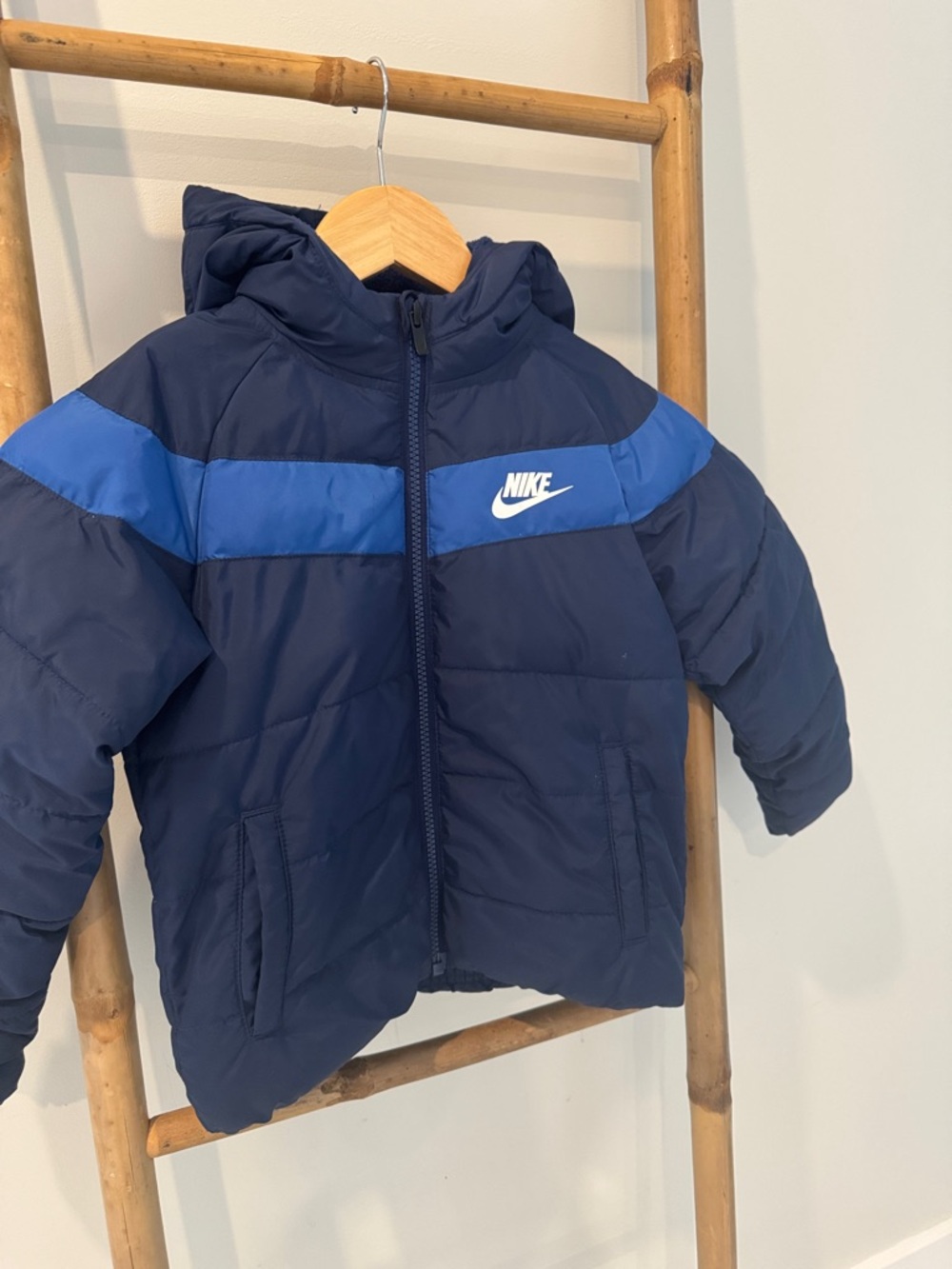 Nike Kids Navy and Royal Blue Hooded Puffer Jacket